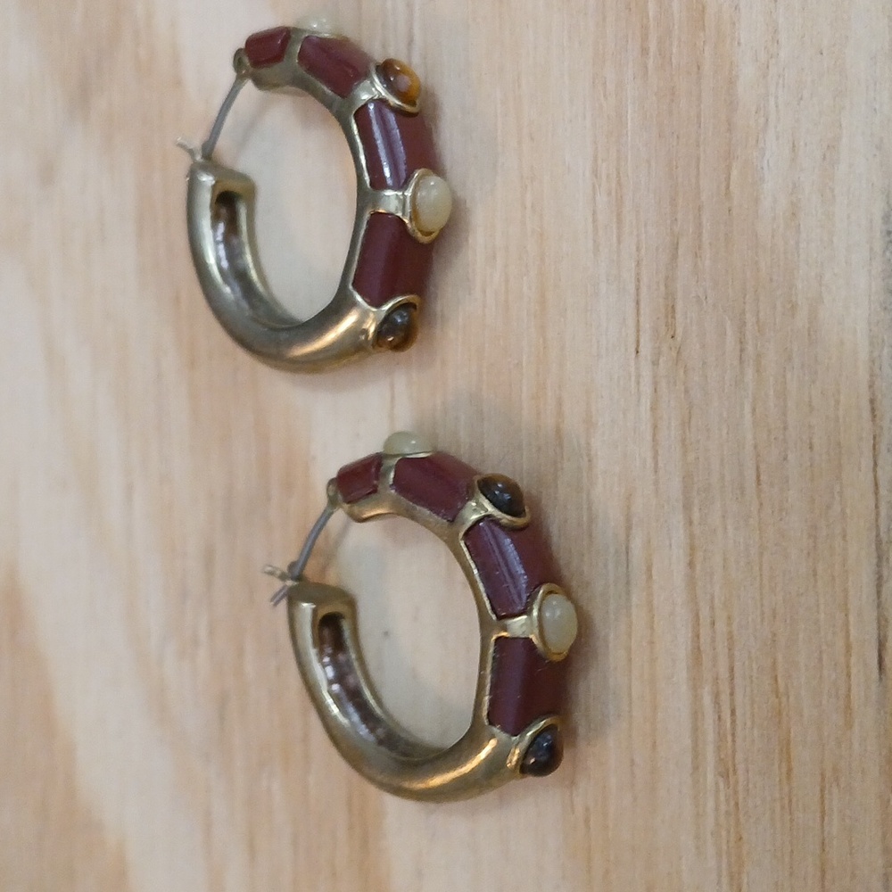 Retro Gold and Red Hoop Earrings Vintage